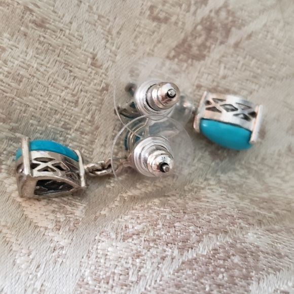 1", Neon Blue Apatite & Sleeping Beauty Turquoise, 925 Silver,Dangle Earrings - Picture 3 of 3